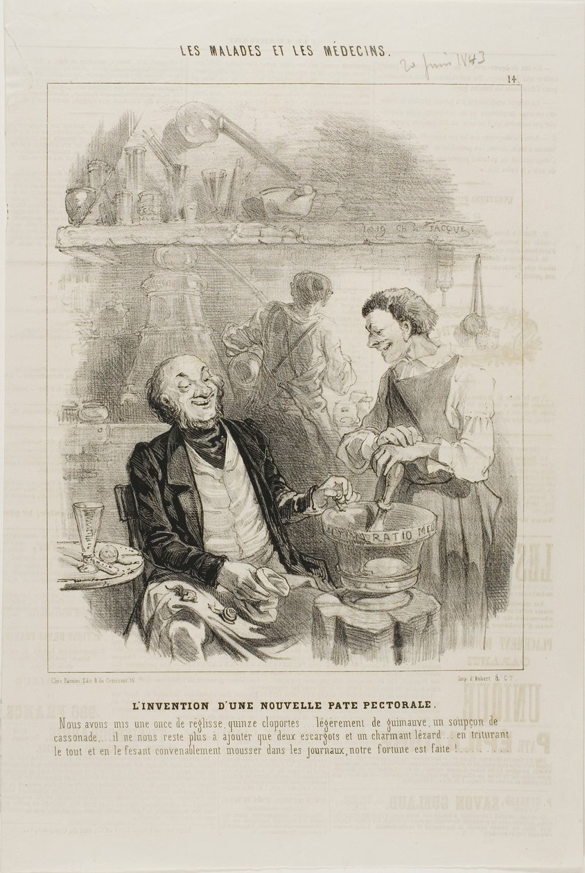 Opfindelsen af en ny brysteliksir (plade 14) af Charles Emile Jacque