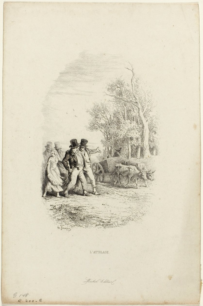 Oksevognen, illustration fra fabler af Lachambaudie af Charles Emile Jacque