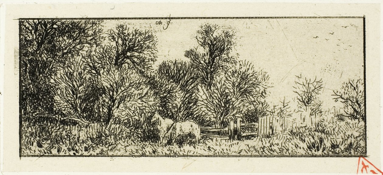 To Heste i en Skov af Charles Emile Jacque