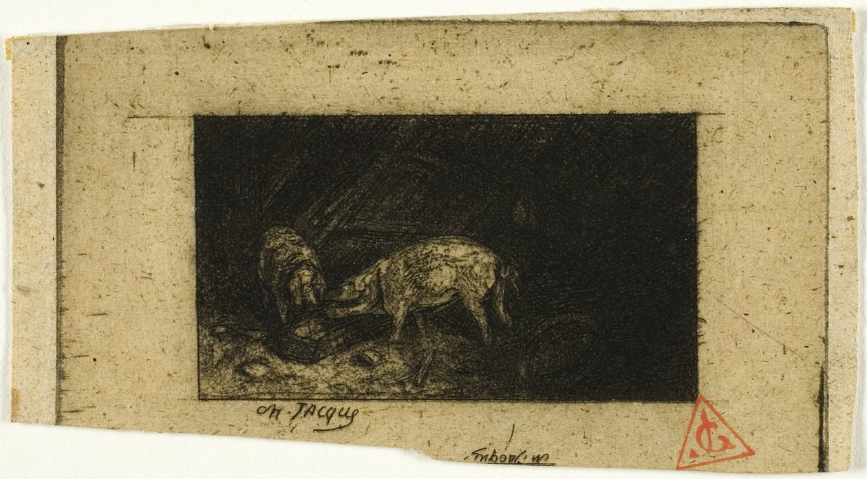 To grise, der spiser fra et trug af Charles Emile Jacque