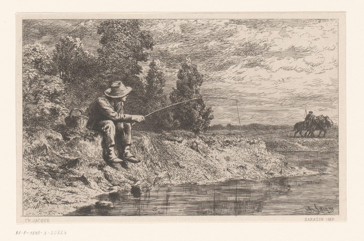 Fisker på vandet Peche au gardon af Charles Emile Jacque