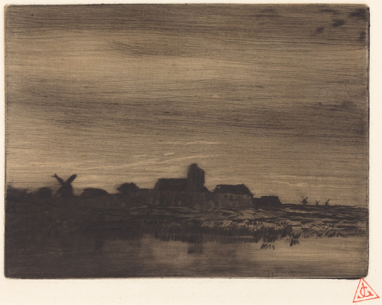 Landsby ved vandet af Charles Emile Jacque