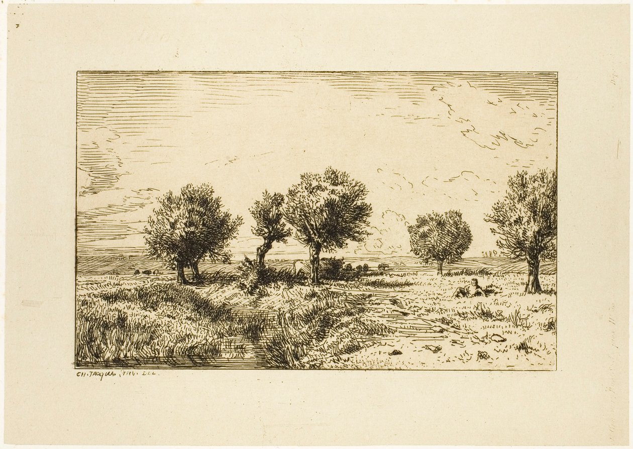 Piletræer i et Landskab af Charles Emile Jacque