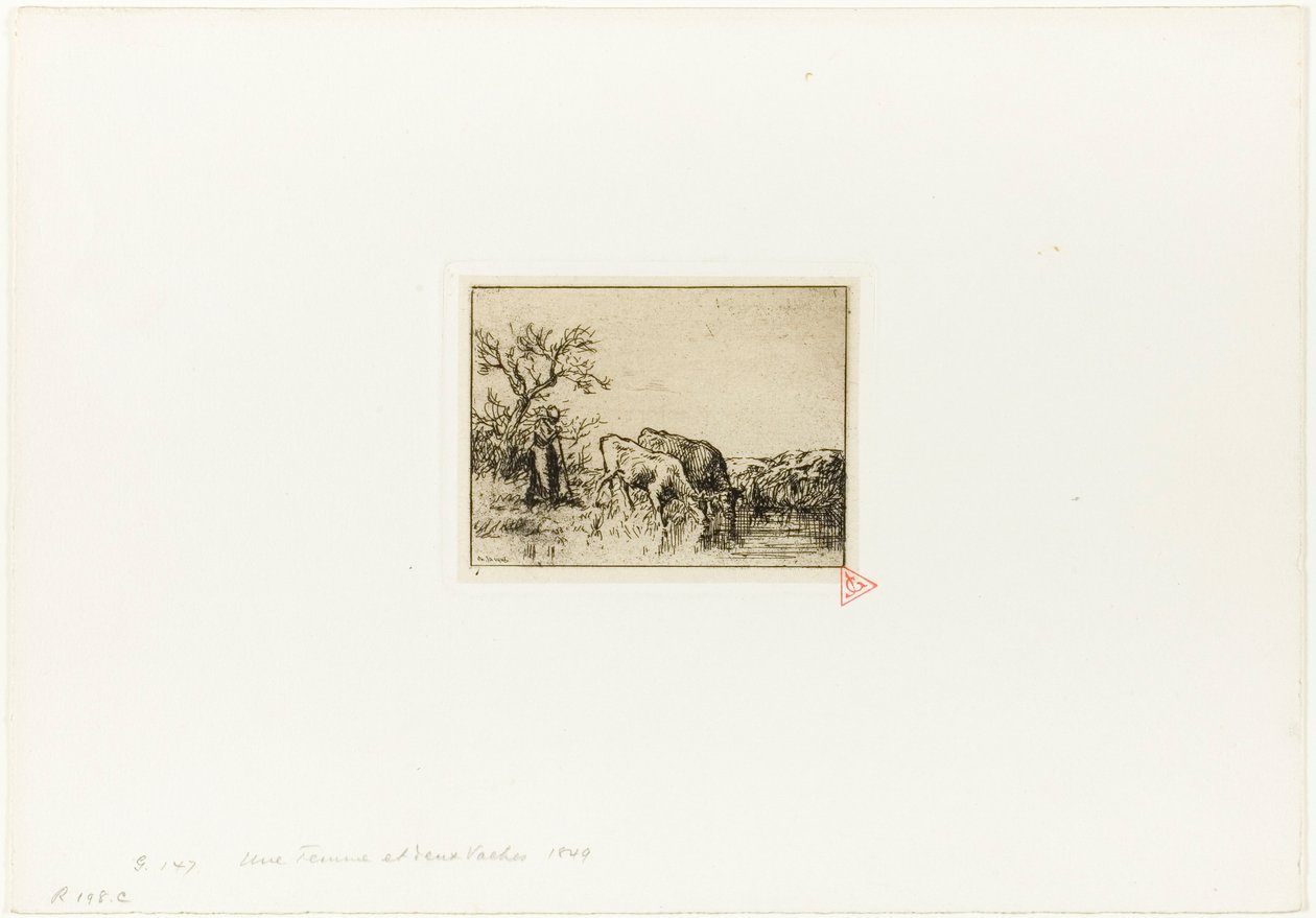 Kvinde, der passer to køer af Charles Emile Jacque