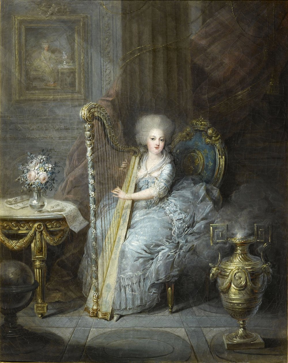 Madame Élisabeth spiller på harpe af Charles Emmanuel Joseph Leclercq