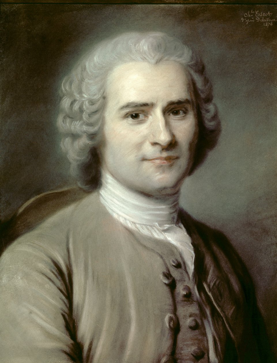 Portræt af Jean-Jacques (Jean Jacques) Rousseau (1712-1778), schweizisk filosof. Pastel af Charles Escot (1834-1902) 1874 søn. 0,46x0,38 m - Portræt af Jean-Jacques (Jean Jacques) Rousseau (1712-1778), schweizisk filosof. Pastel af Charles Escot (1834-1902 af Charles Escot