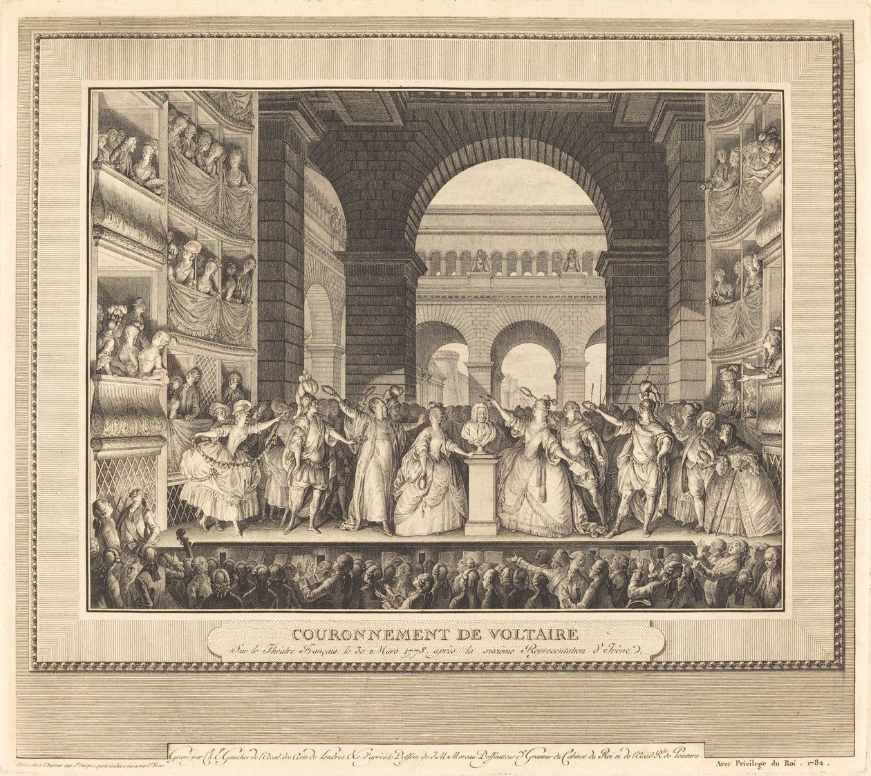 Coronation of Voltaire (The Crowning of Voltaire) af Charles Etienne Gaucher after Jean Michel Moreau