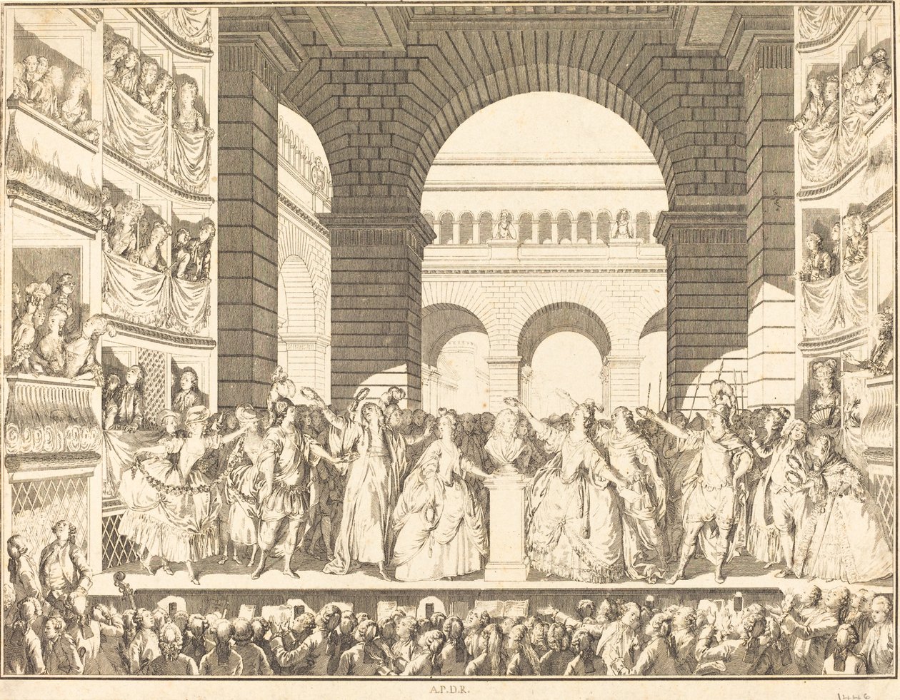 Coronation of Voltaire (The Crowning of Voltaire) af Charles Etienne Gaucher after Jean Michel Moreau