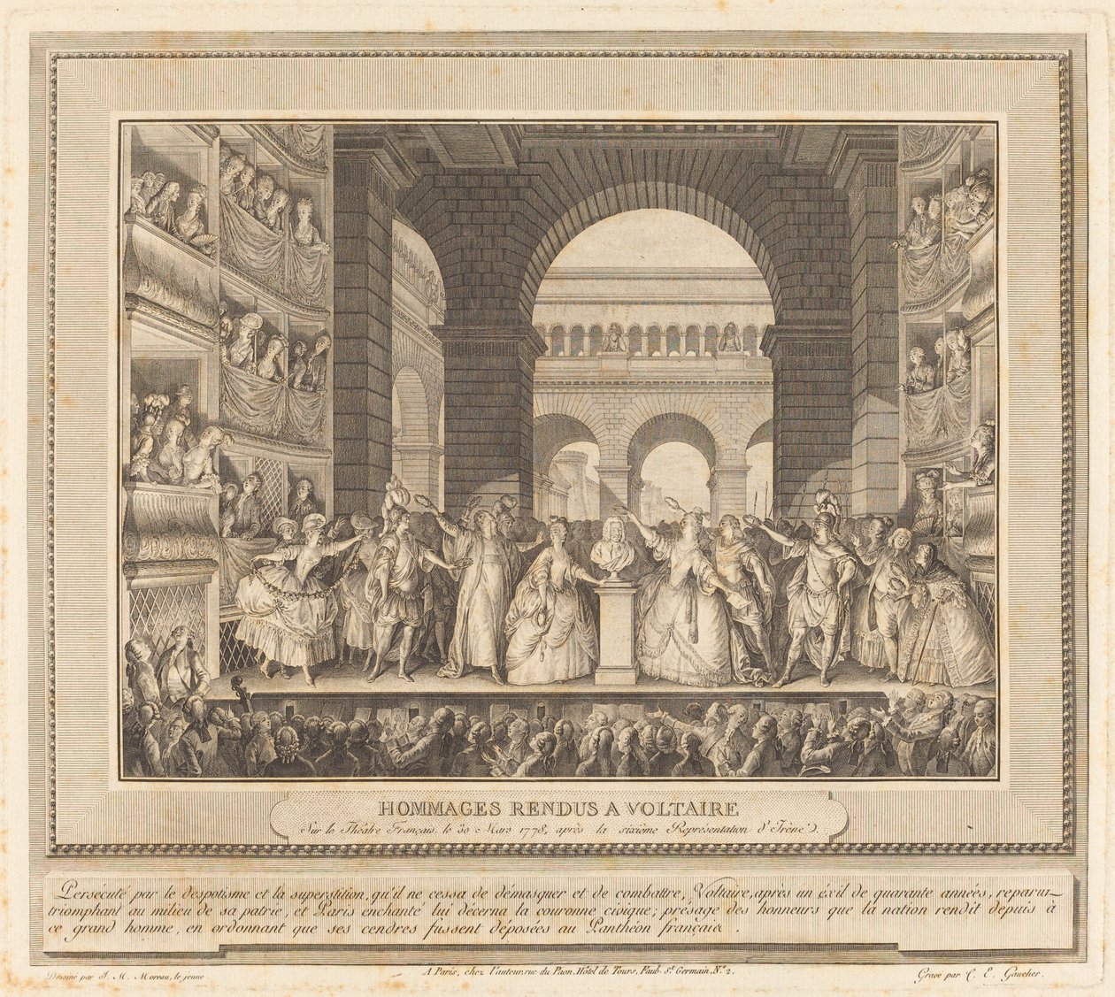 Coronation of Voltaire (The Crowning of Voltaire) af Charles Etienne Gaucher after Jean Michel Moreau