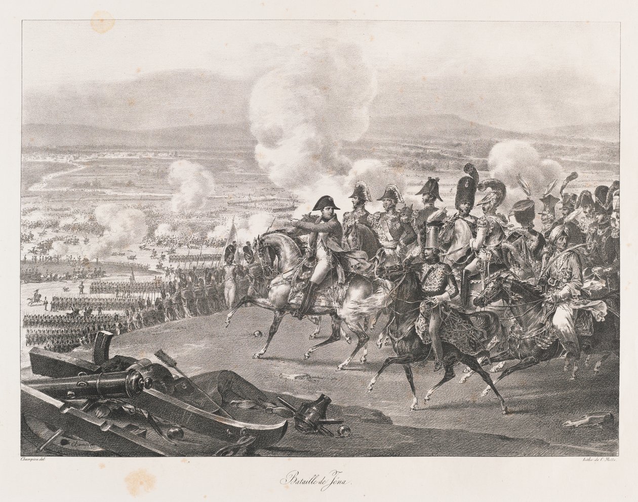 Slaget ved Jena, begyndelsen af det 19. århundrede (litho) af Charles Etienne Pierre Motte