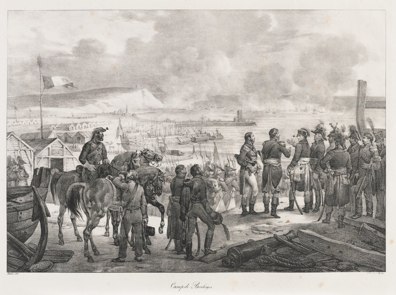 Lejr ved Boulogne, begyndelsen af det 19. århundrede (litho) af Charles Etienne Pierre Motte