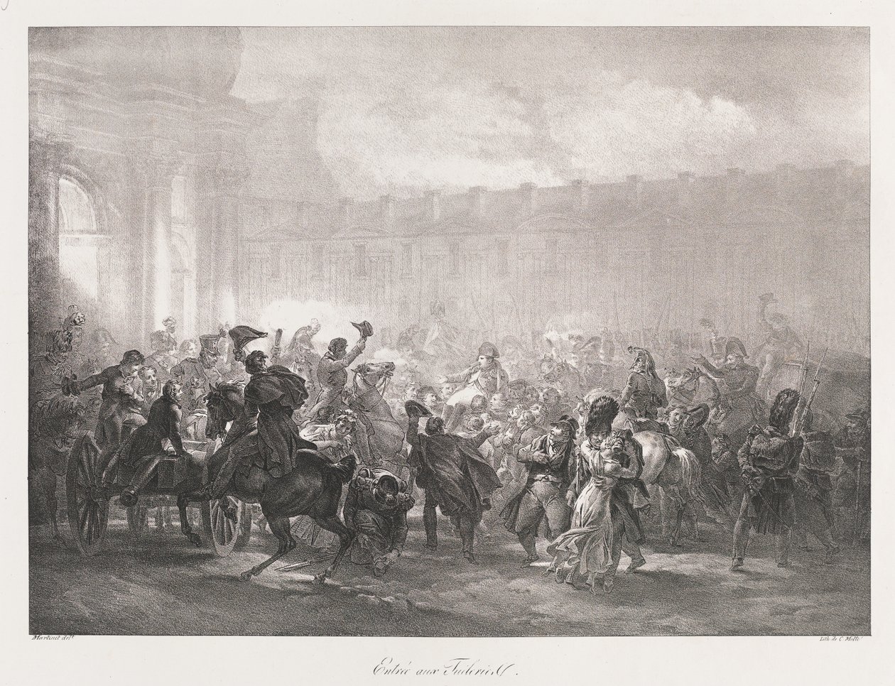 Entry of the Tuileries, begyndelsen af det 19. århundrede (litho) af Charles Etienne Pierre Motte