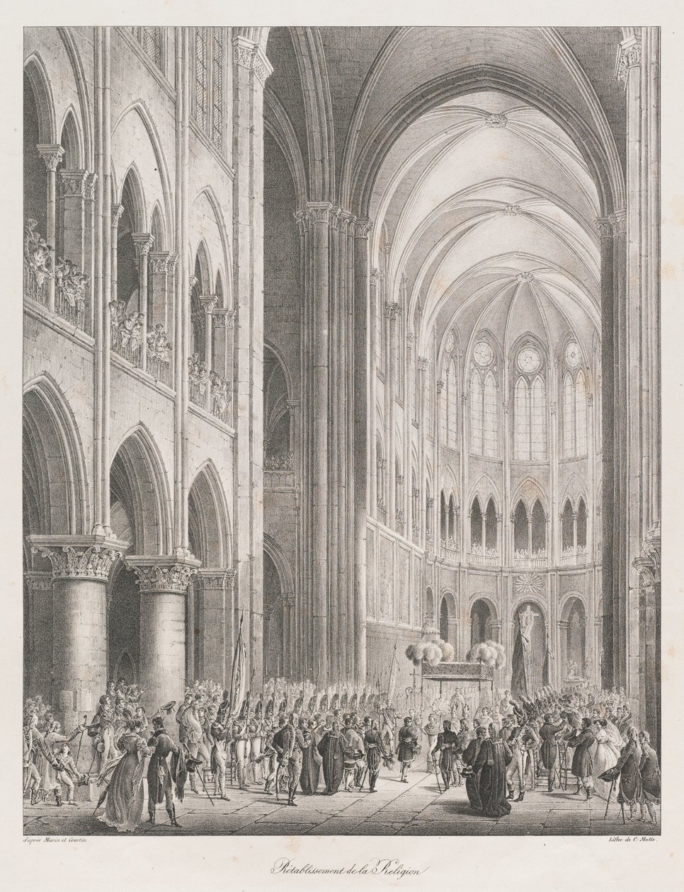 Genoprettelse af kirken, begyndelsen af 19. Century (Litho) af Charles Etienne Pierre Motte