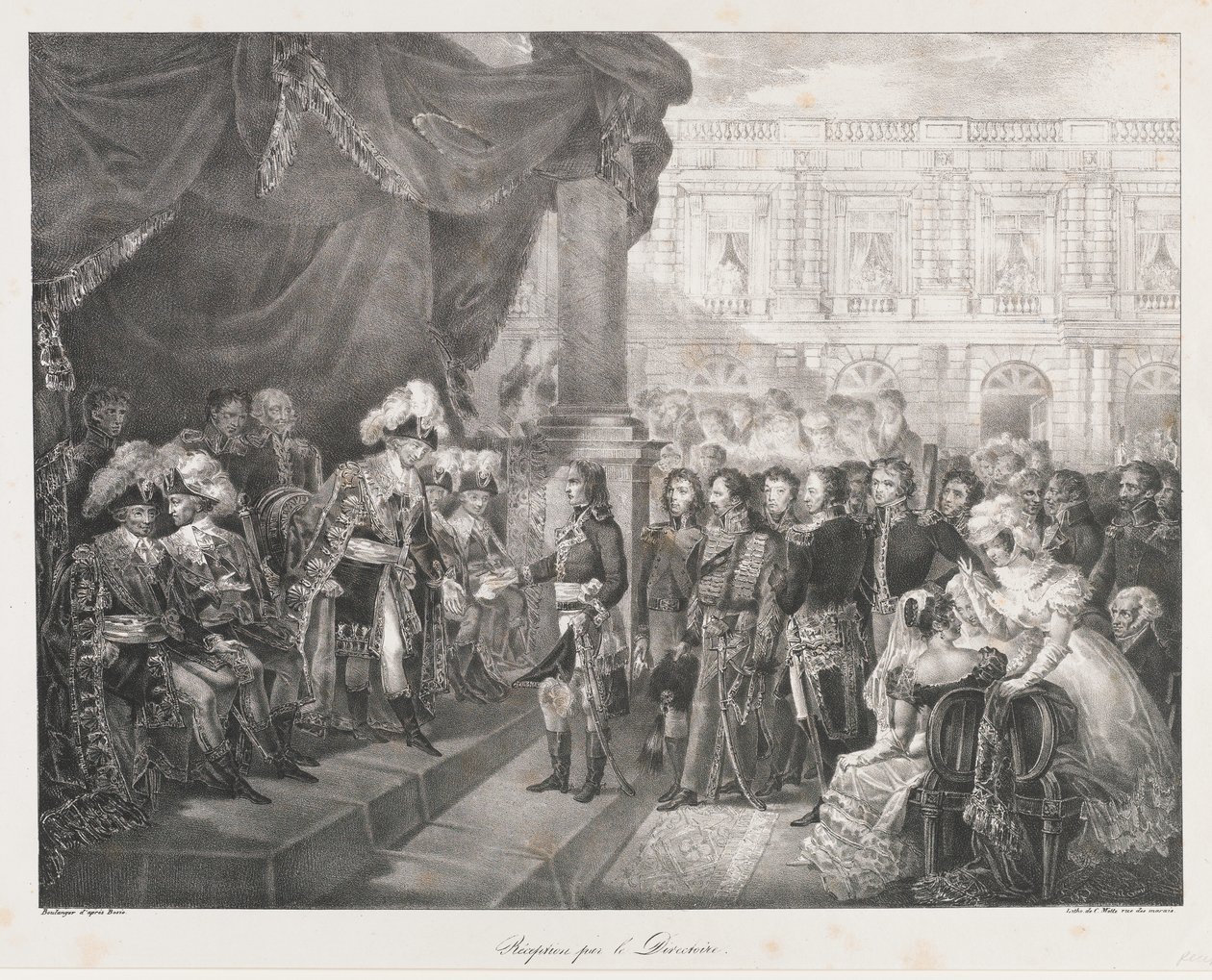 Reception ved Directoire, begyndelsen af 19 århundrede (litho) af Charles Etienne Pierre Motte