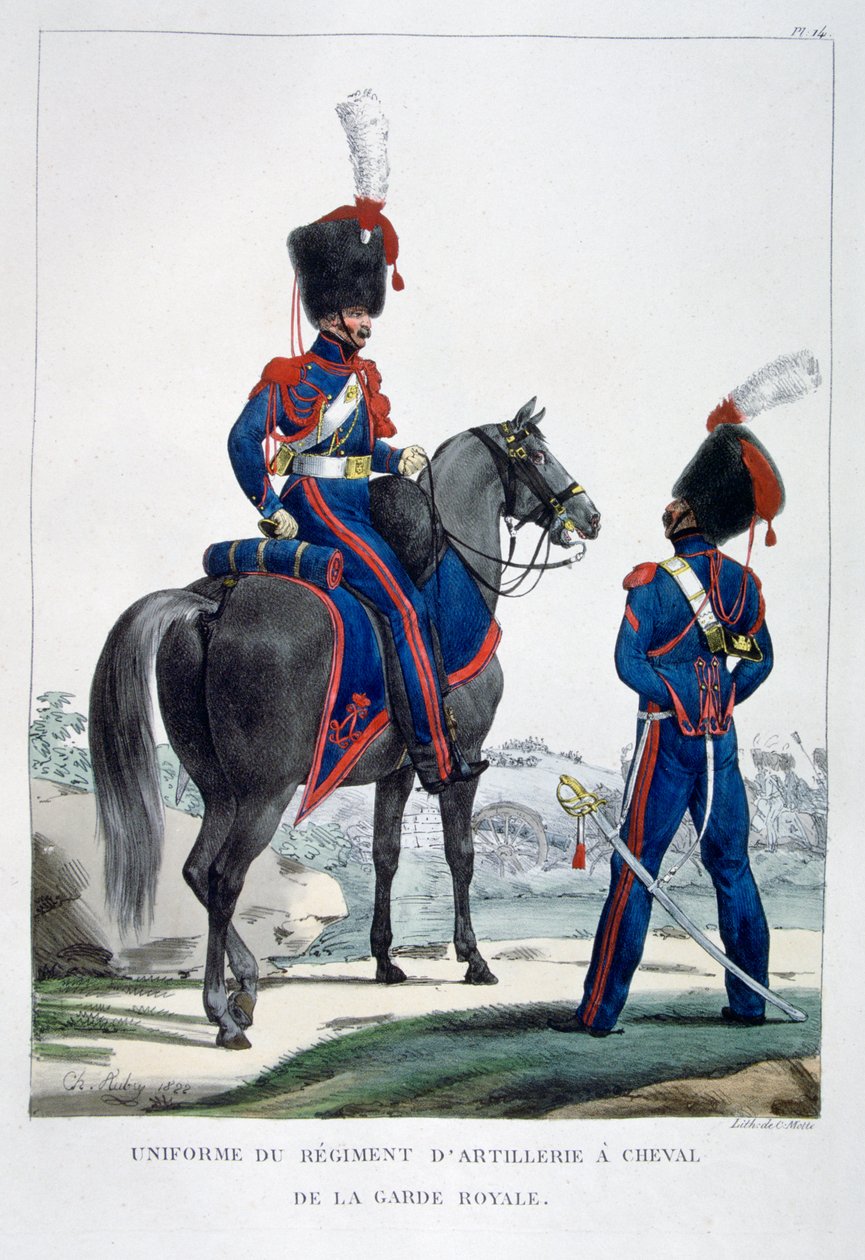 Uniform af et regiment af hesteartilleri af den kongelige garde, Frankrig, 1823. af Charles Etienne Pierre Motte