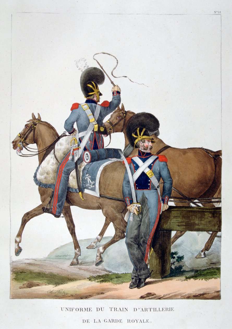 Uniform af et regiment af hesteartilleritog fra den kongelige garde, Frankrig, 1823. af Charles Etienne Pierre Motte