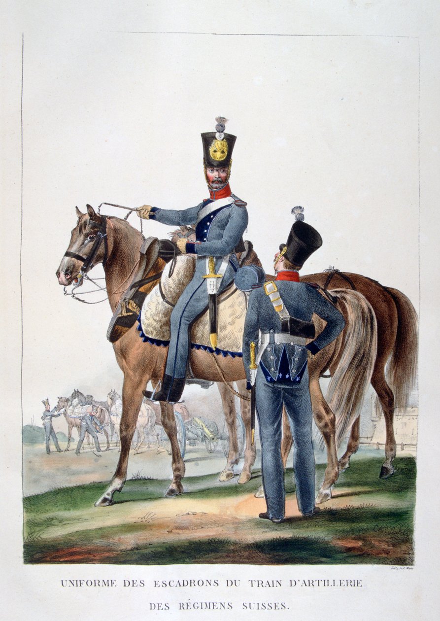 Uniform af en eskadron af hesteartilleritog fra et schweizisk regiment, Frankrig, 1823. af Charles Etienne Pierre Motte