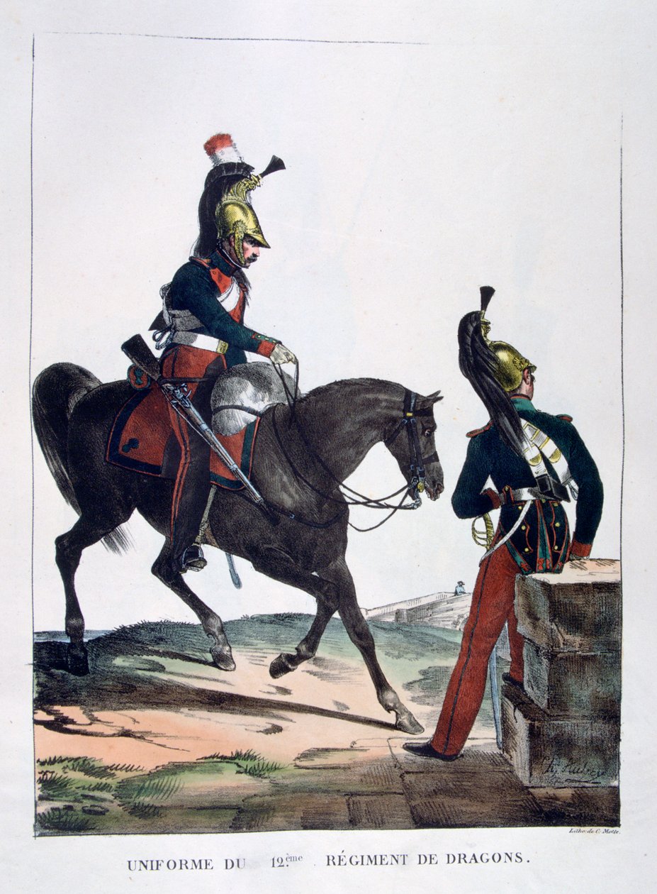 Uniform fra 12. Regiment of Dragons, Frankrig, 1823. af Charles Etienne Pierre Motte