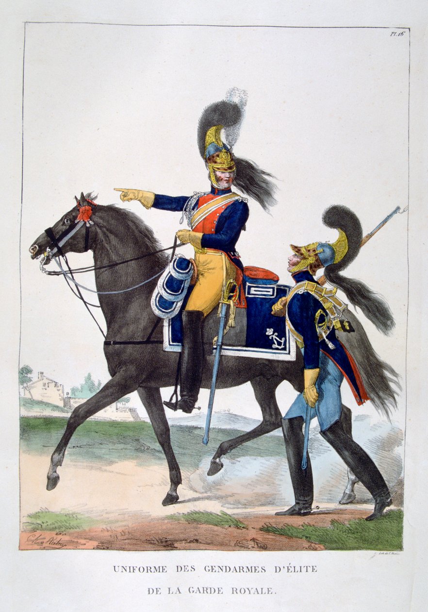 Uniform af elitegendarmer fra den kongelige garde, Frankrig, 1823. af Charles Etienne Pierre Motte