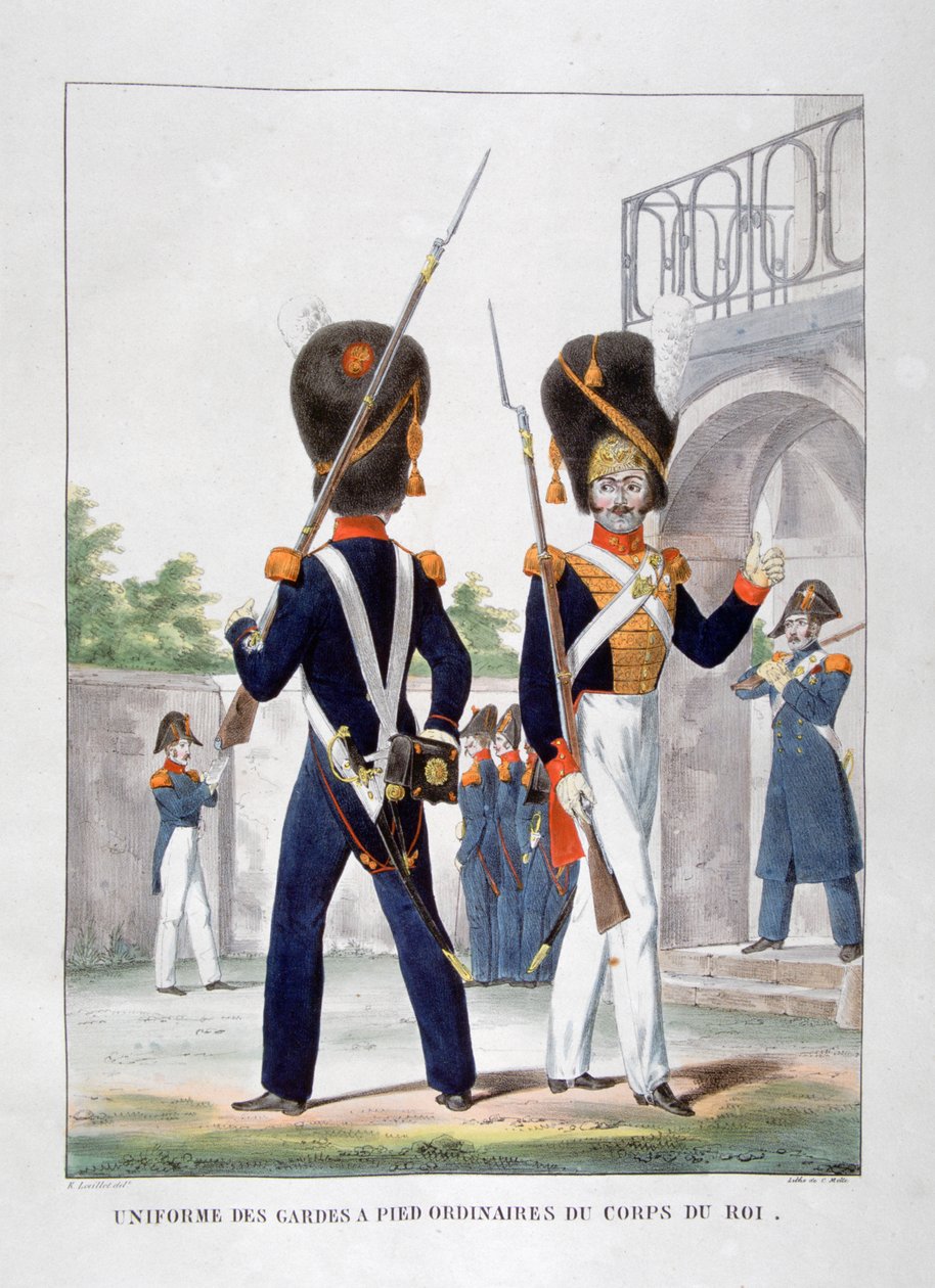 Uniformer af fodsoldater fra det franske kongelige korps, 1823. af Charles Etienne Pierre Motte