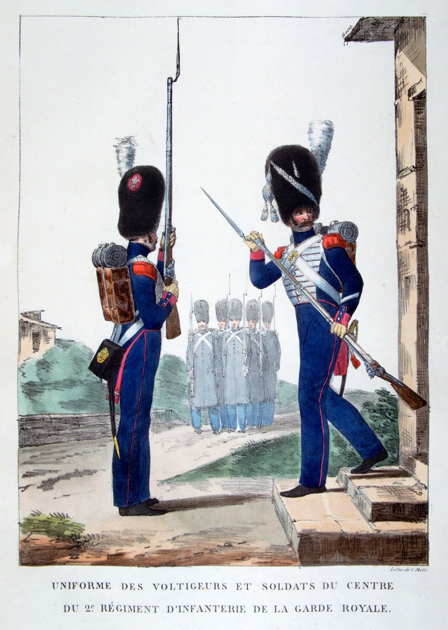 Uniformer af det 2. infanteri af den franske kongelige garde, 1823. af Charles Etienne Pierre Motte