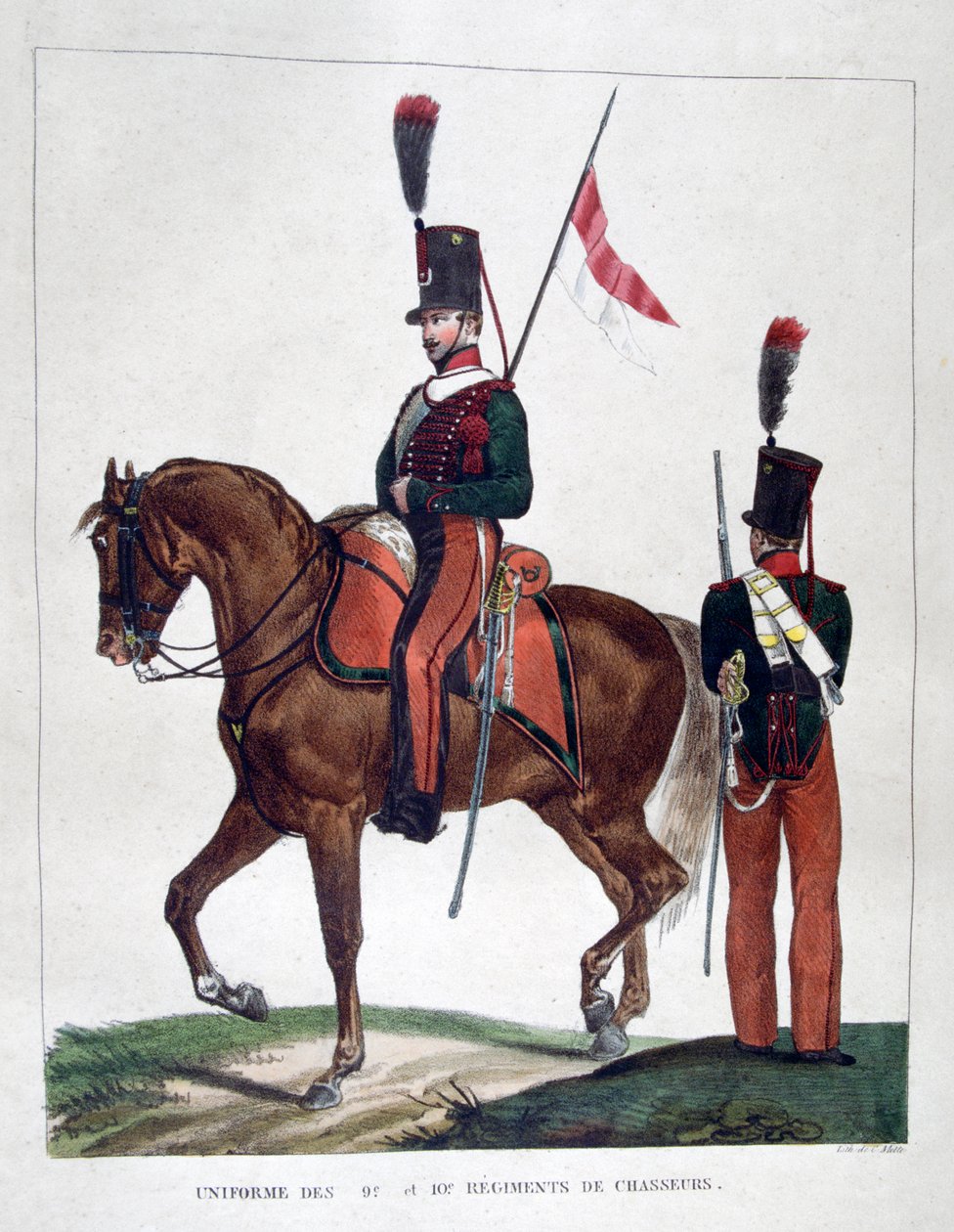 Uniformer fra det beredne 9. og 10. chasseurregiment, 1823. af Charles Etienne Pierre Motte