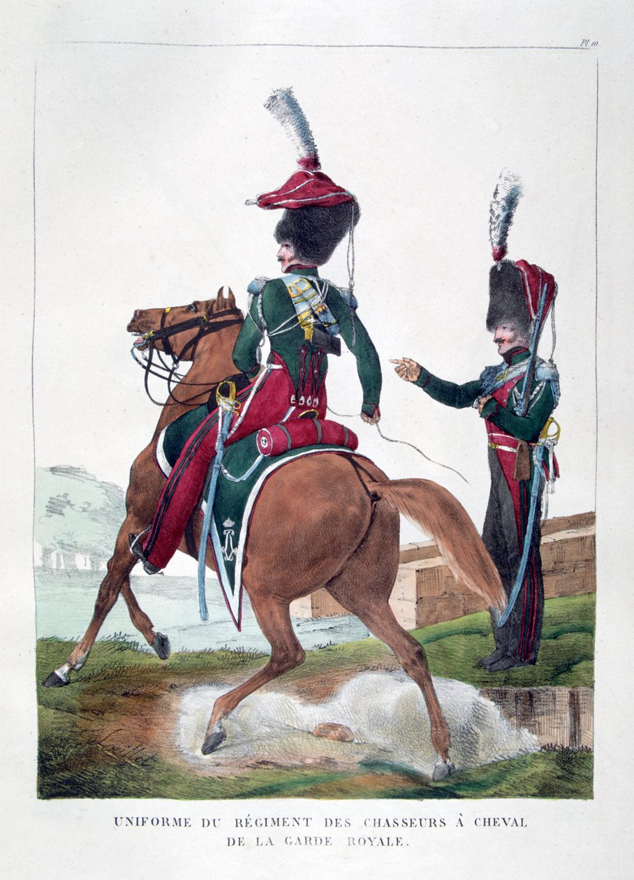 Uniformer af det beredne chasseur-regiment af den franske kongelige garde, 1823. af Charles Etienne Pierre Motte