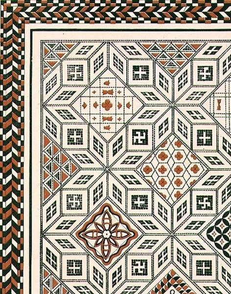 Design af en mosaiksten fundet i Nimes, sandsynligvis fra det 2. eller 3. århundrede, udgivet af Day & Son (litografi) af Charles Felix Marie (after) Texier