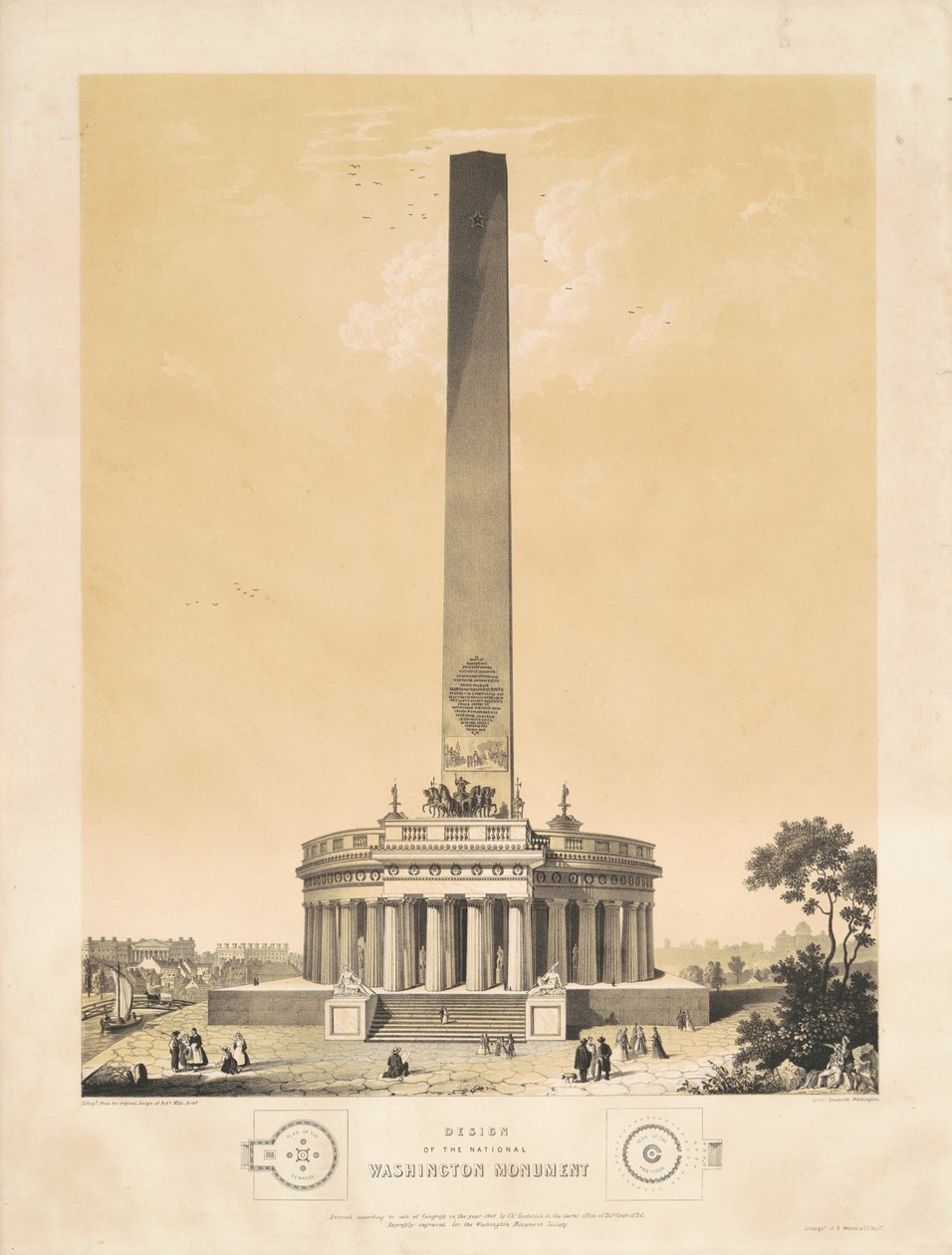 Design af National Washington Monument af Charles Fenderich, after Robert Mills