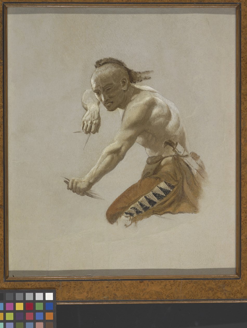 Study For Indian In Buffalo Hunt By Indians (olie på papir monteret på lærred) af Charles Ferdinand Wimar