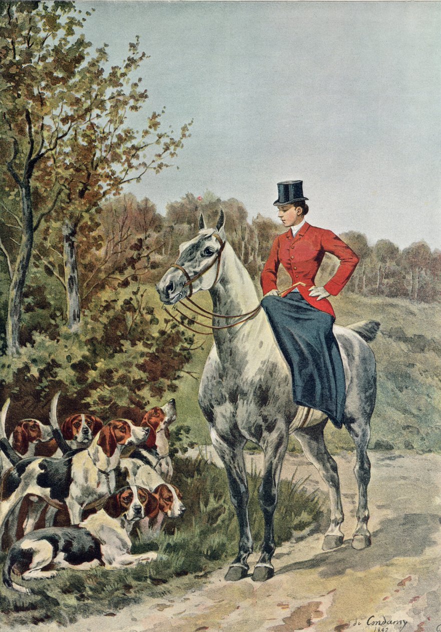 Hestekvinde med hunde, fra "Paris-Noel 1892-93", graveret af Rougeron-Vignerot, 1892 af Charles Fernand de Condamy