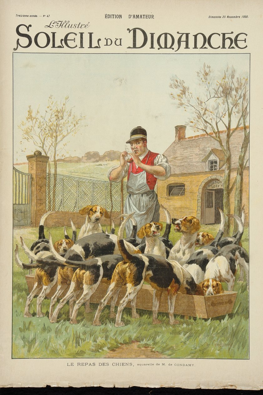 Hunde ved fodring, fra forsiden af "Soleil du Dimanche", den 25. november 1900 af Charles Fernand de Condamy