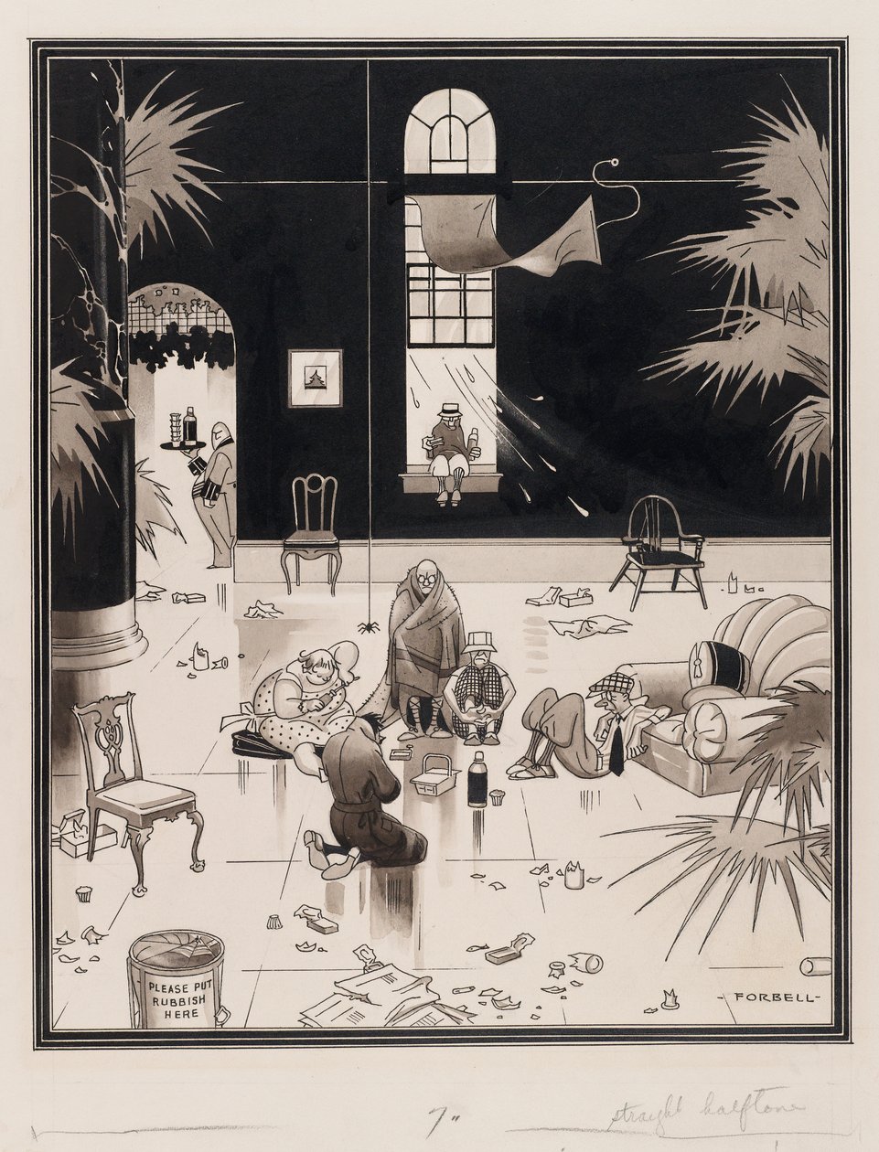 Club Life in America, the Picnickers, før 1933 (pen & blæk vask på papir) af Charles Forbell