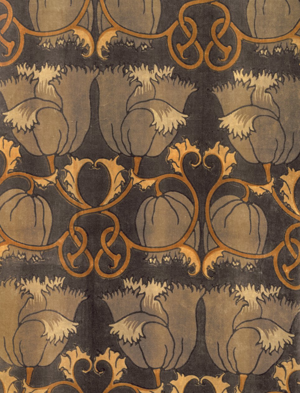 Valmuer, fremstillet af G.P. & J Baker, ca. 1888 (trykt velveteen) (detalje) af Charles Francis Annesley Voysey