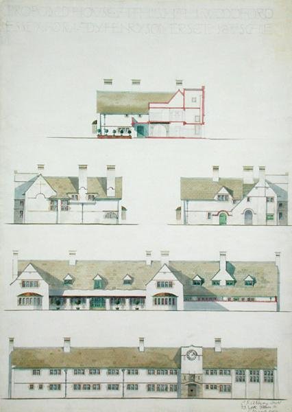 Foreslået hus i Higham Woodford, Essex til Lady Henry Somerset af Charles Francis Annesley Voysey