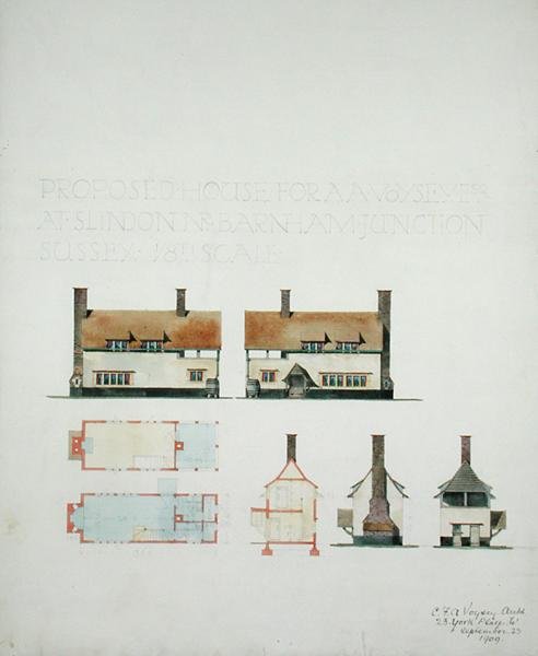 Foreslået hus til A.A. Voysey Esq. ved Slindon nær Barnham Junction, Sussex af Charles Francis Annesley Voysey