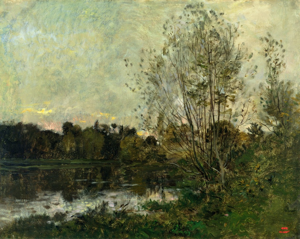 En sø i skoven i skumringen, ca. 1865 af Charles Francois Daubigny