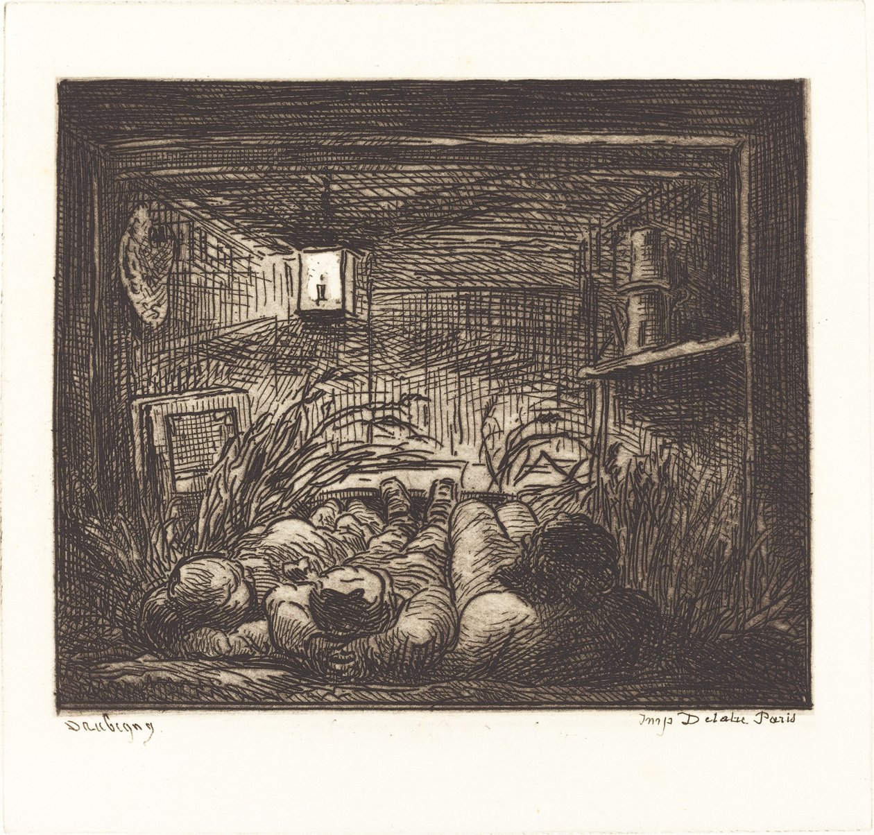 Sover ombord på Bottin af Charles Francois Daubigny