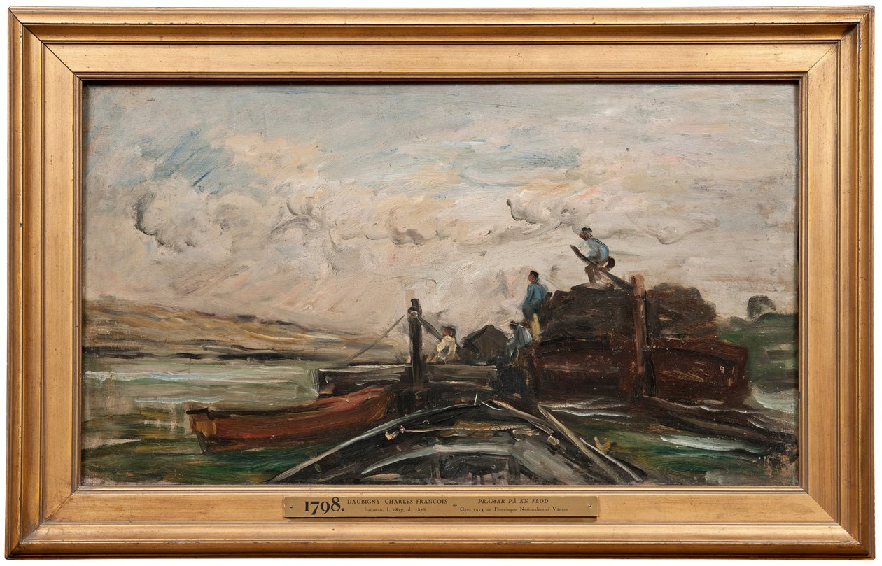 Lastkähne auf einem Fluss af Charles Francois Daubigny
