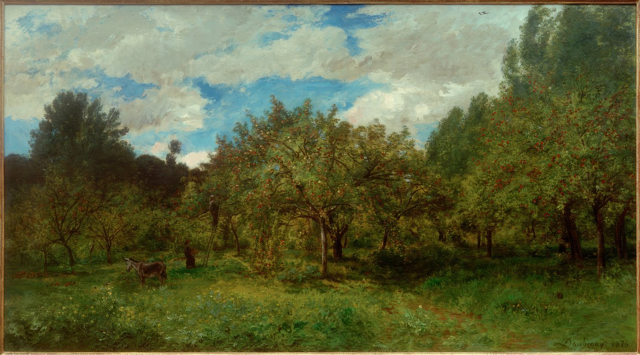 C.F.Daubigny, fransk frugtplantage ved høsttid af Charles Francois Daubigny
