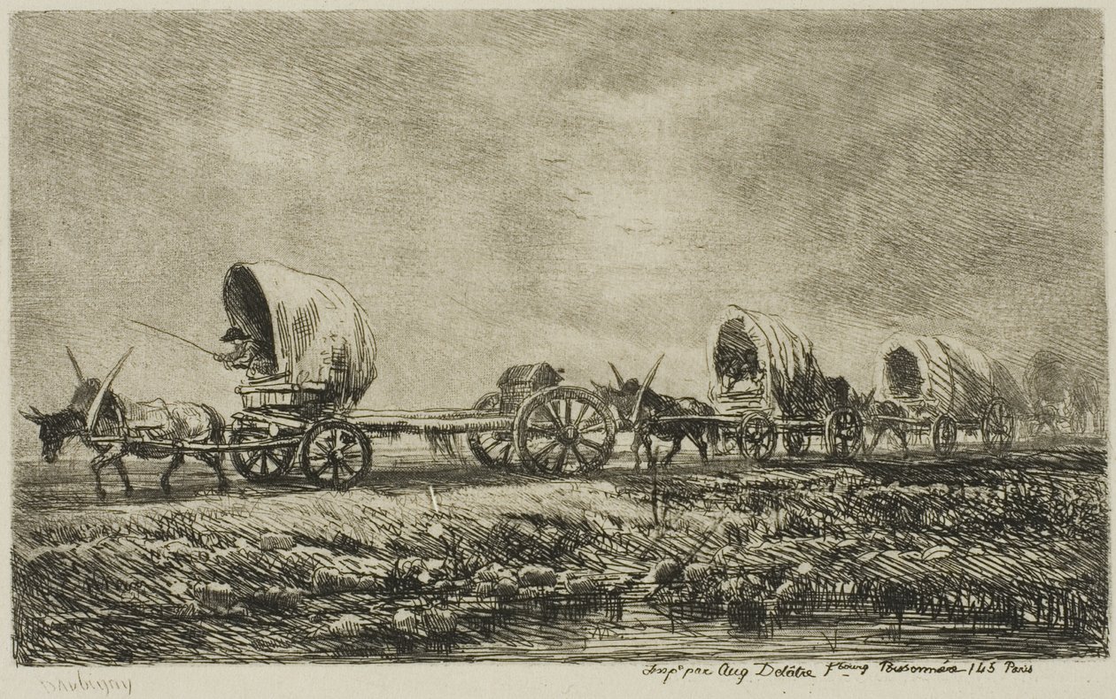 Overdækkede vogne (souvenir fra Morvan) af Charles Francois Daubigny