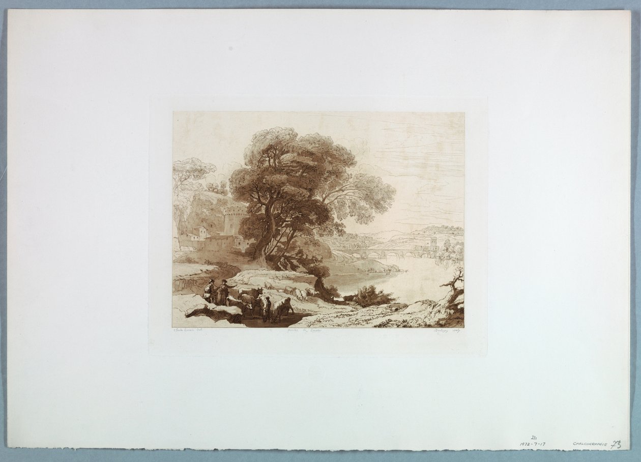 Tegning, Landskab (efter Claude Lorraine), 1849 af Charles Francois Daubigny
