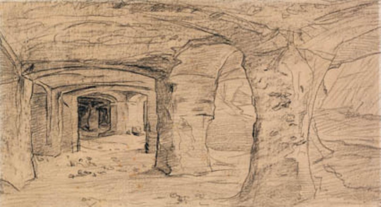 Klippehvælvinger i stenbruddet ved Auvers-sur-Oise. af Charles Francois Daubigny