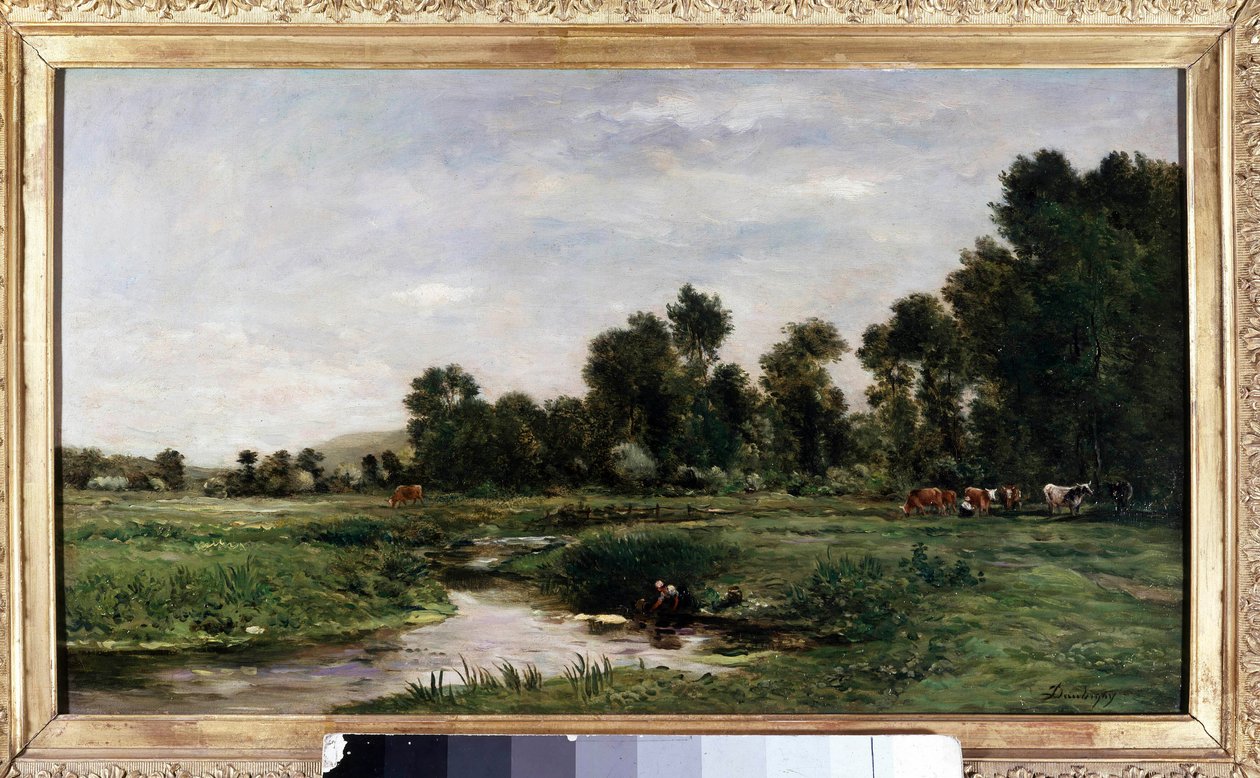 La vallee de l "Arques Painting by Charles Francois Daubignydani af Charles Francois Daubigny