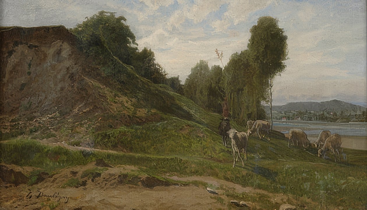 Landskab med får. Omkring 1855 af Charles Francois Daubigny
