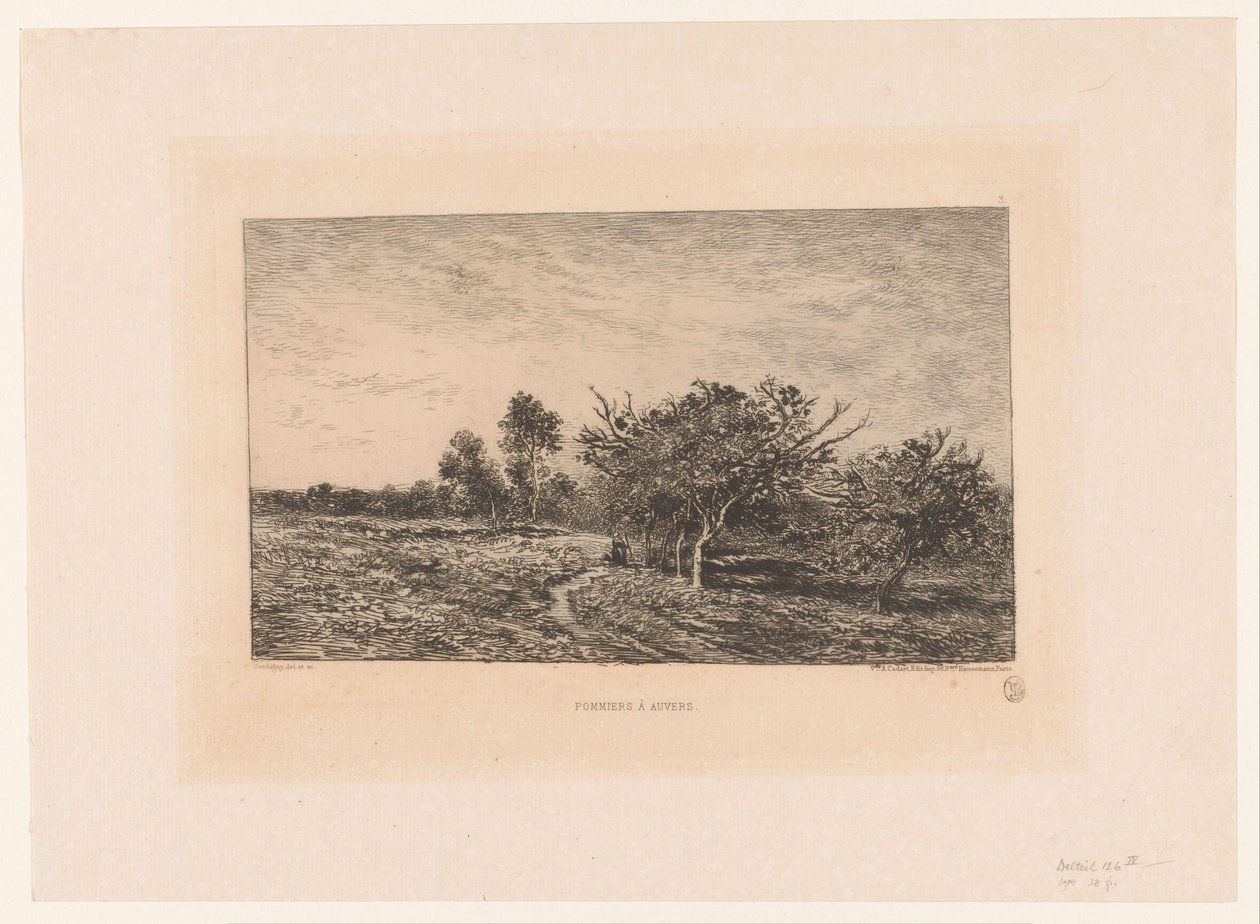 Landskab med æbletræer Pommiers og Auvers. (titel på objekt) af Charles Francois Daubigny