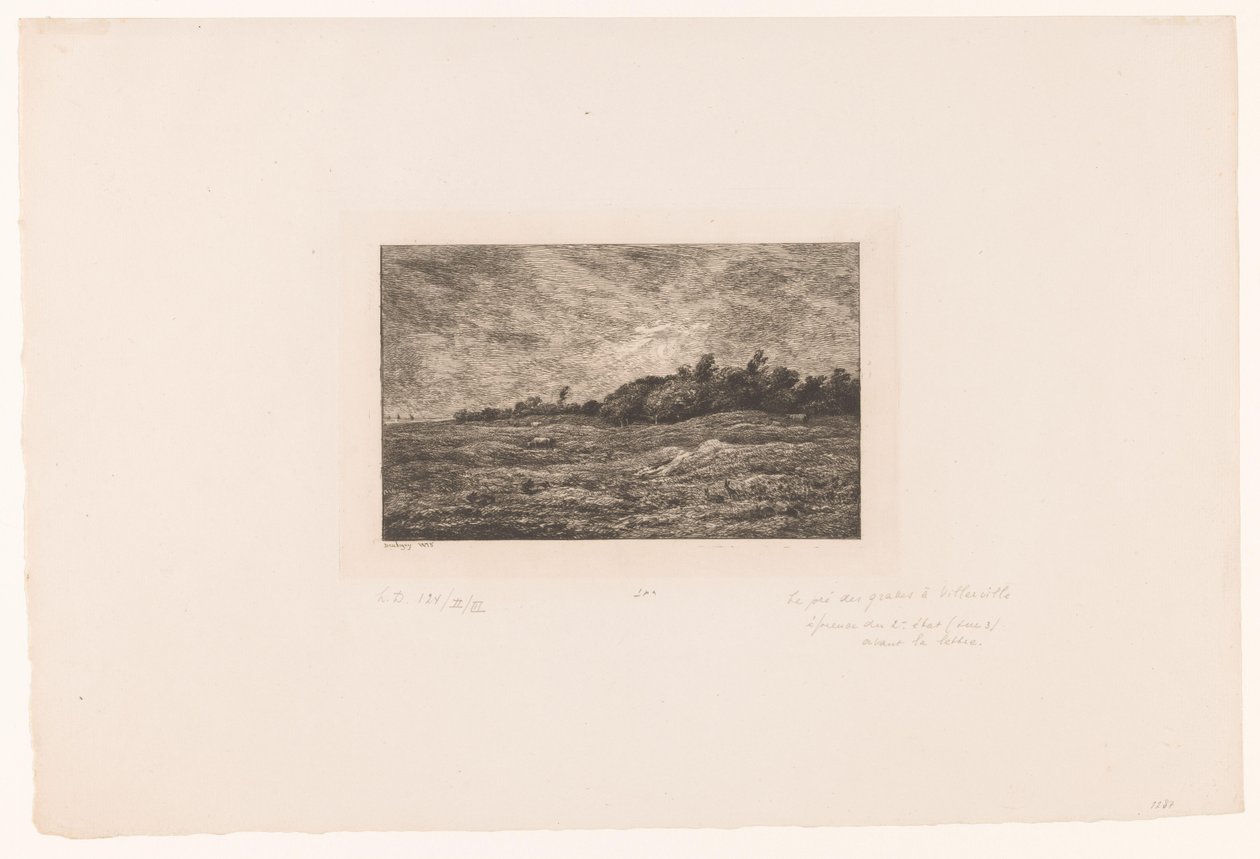 Landskab med græssende kvæg og kaniner Le pre des Graves i Villerville af Charles Francois Daubigny
