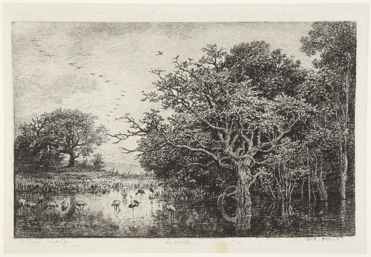 Mosen med storke af Charles Francois Daubigny