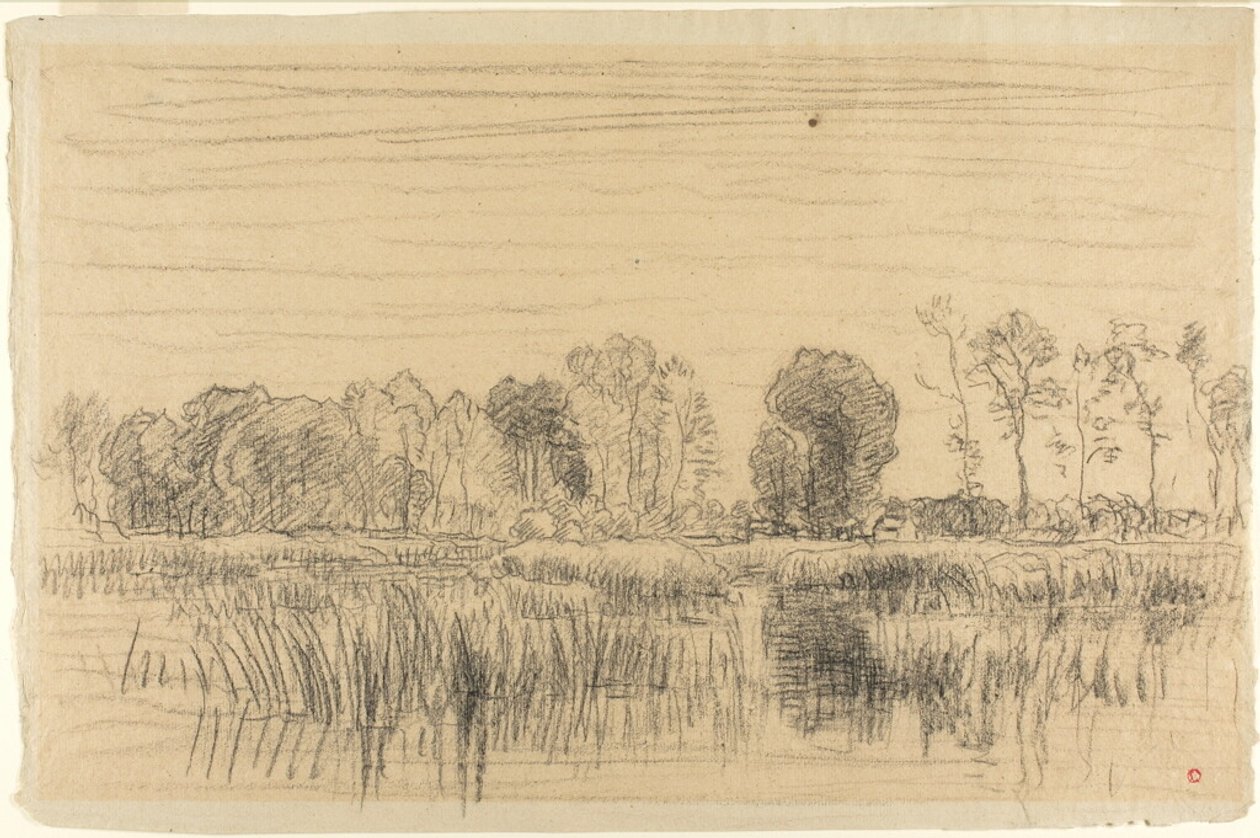 Sump og skærm af træer af Charles Francois Daubigny