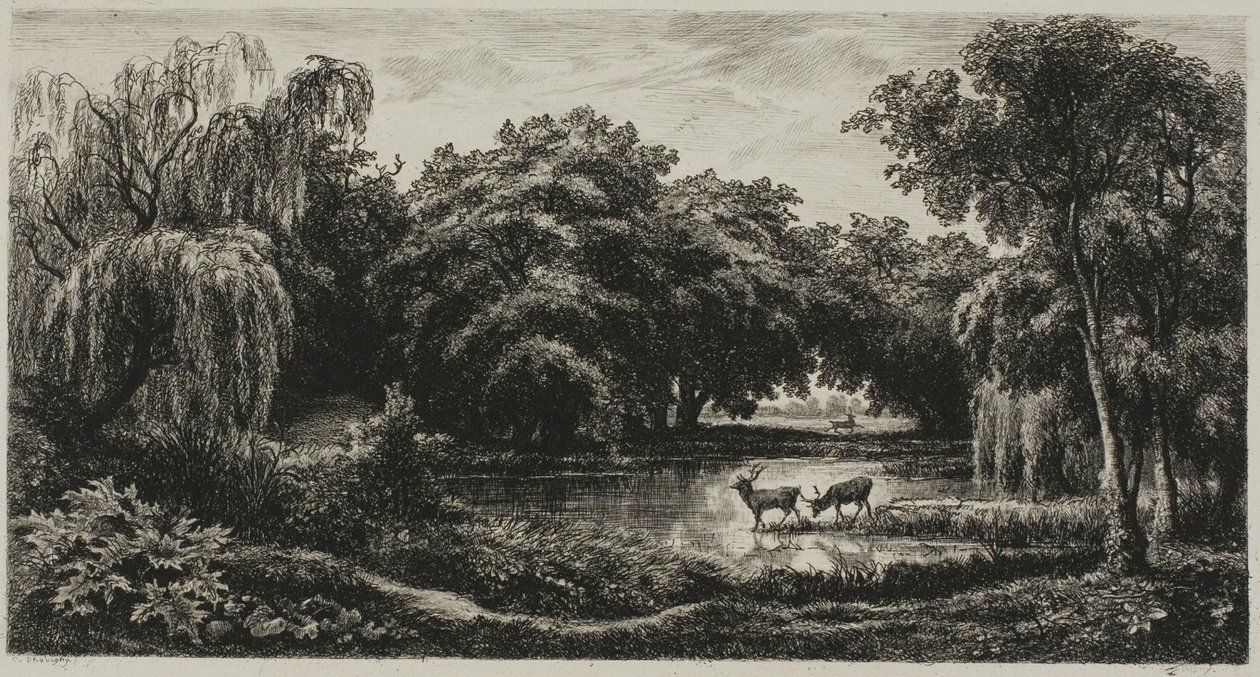 Marsh med Hjorte af Charles Francois Daubigny